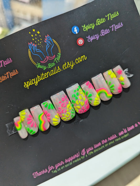 Life of the Party - Nude and Neon Rainbow Press-On Nail Extensions 10pcs