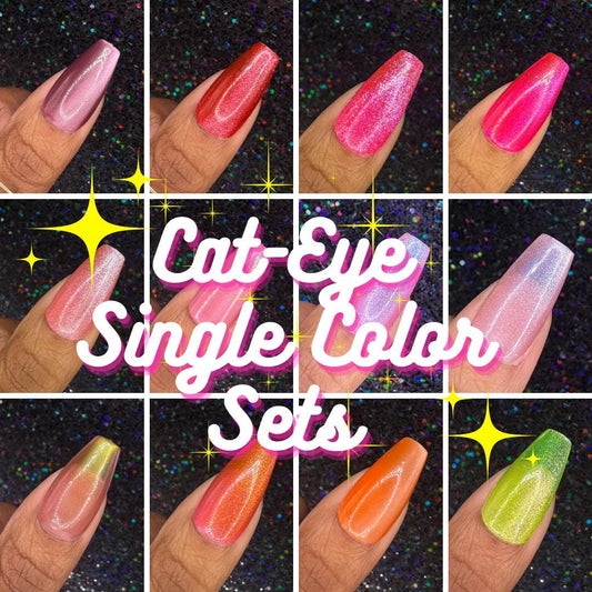 Single Solid Cat-Eye Color Sets *Choose Your Color* - Hand-painted Reusable Press-On Nail Extensions 10 or 23 nails