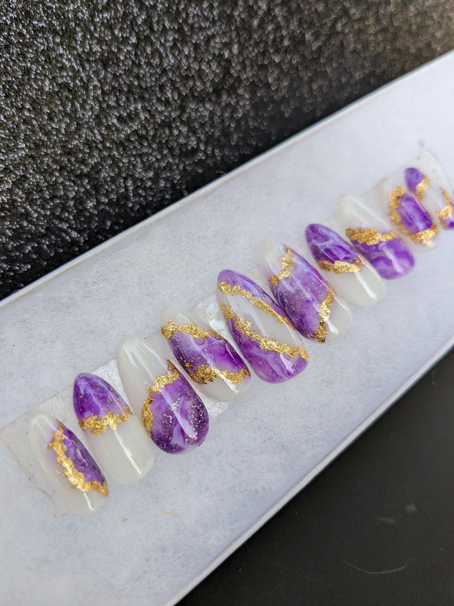 Purple Crystal Palace - purple and gold marble geode False Press-On Nail Extensions 10pcs