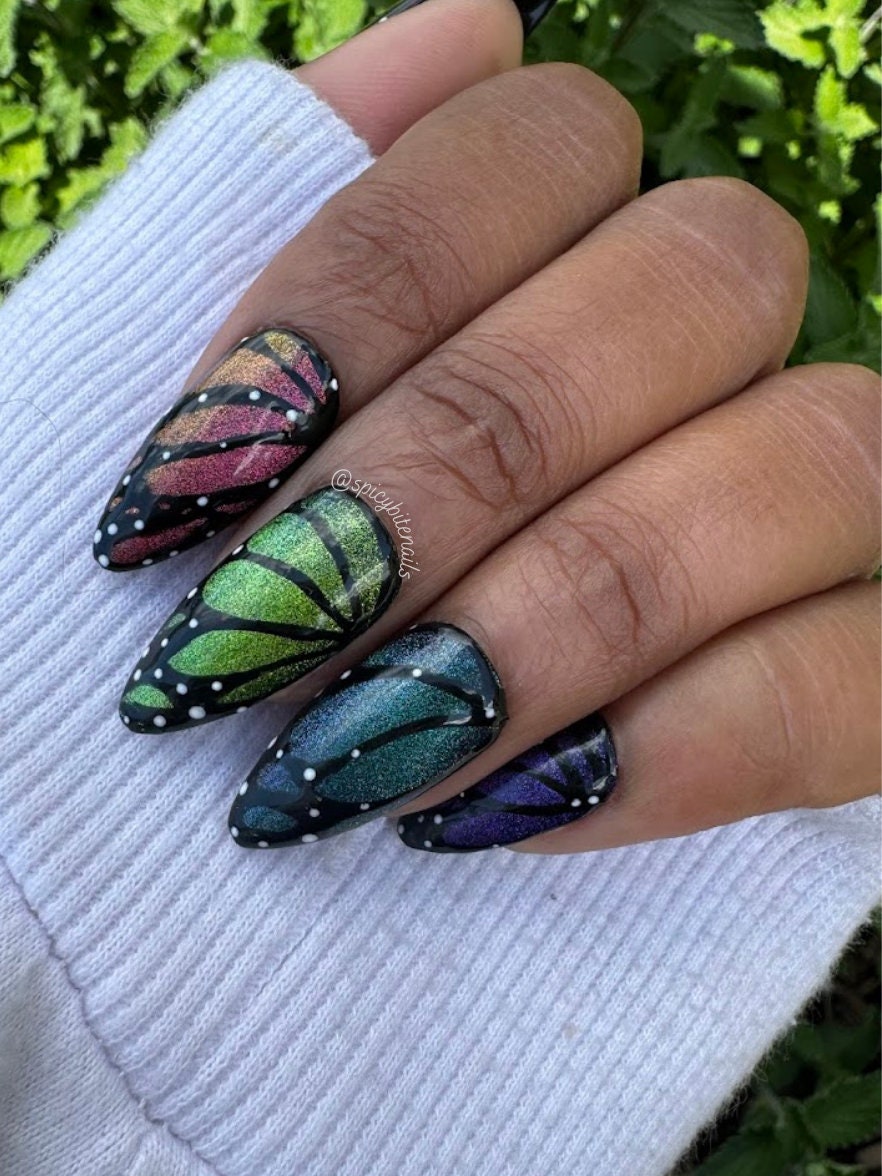 Wings 'n Things - Rainbow Cat-Eye Butterfly Wing False Press-On Nail Extensions 10pcs