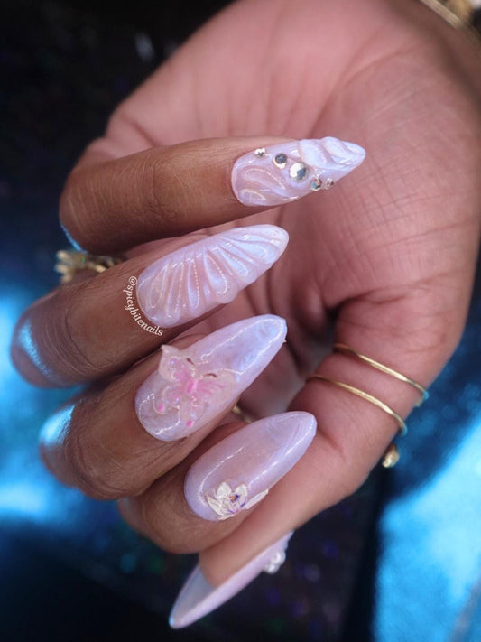 Moonwater Bloom - Blush Pink Shell 3D Texture Floral Nails Luxury Press-On Nails