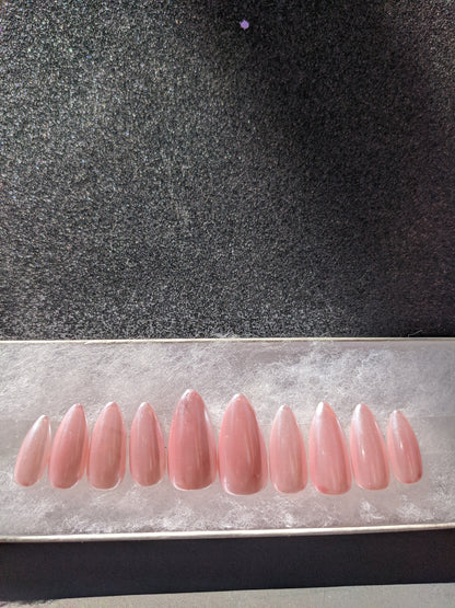 Strawberry Glazed Donut Nails - Pink Pearl Chrome False Press-On Nail Extensions 10pcs