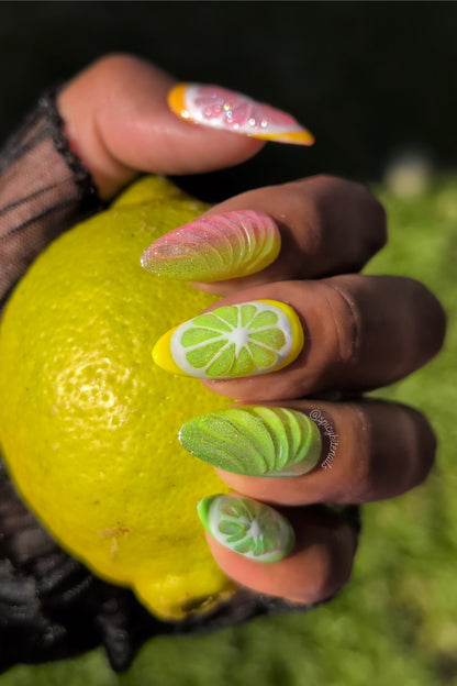 Juicy Fruit -  3D Citrus Lemon Lime and Grapefruit False Press-On Nail Extensions 10pcs