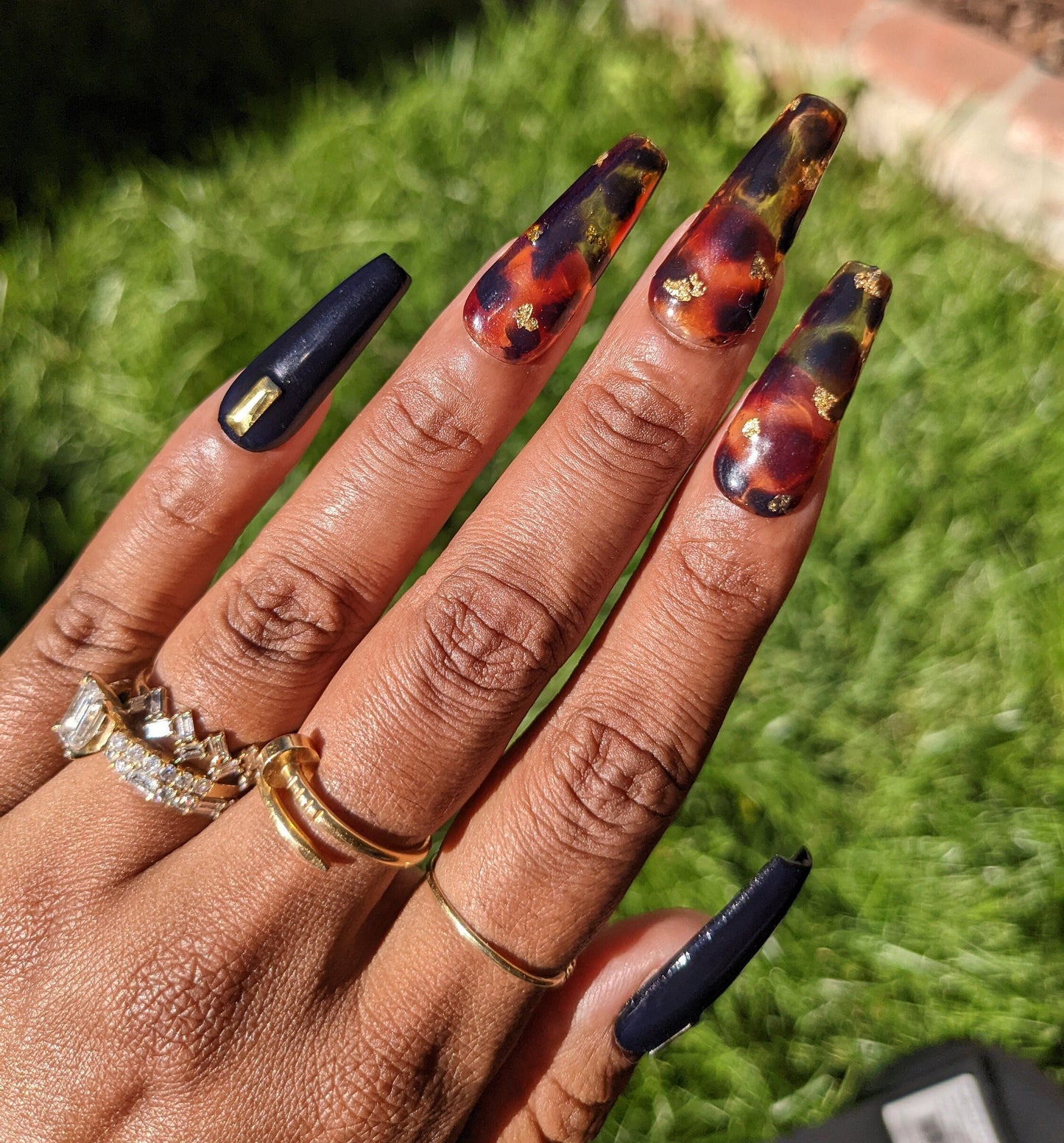 Hot Tortie - Tortoiseshell and Black False Press-On Nail Extensions 10pcs