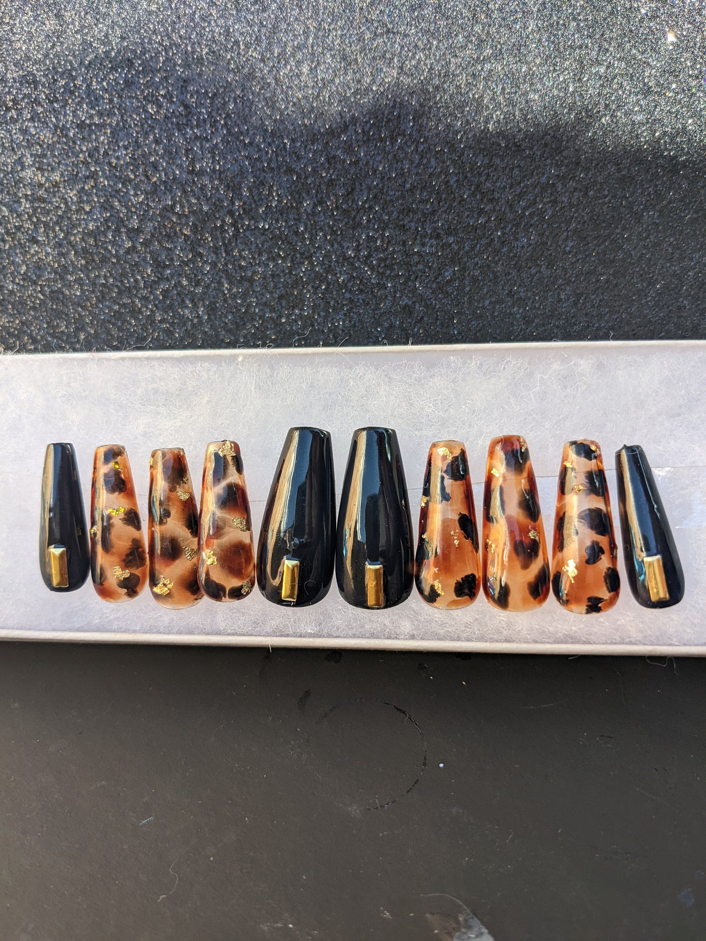 Hot Tortie - Tortoiseshell and Black False Press-On Nail Extensions 10pcs