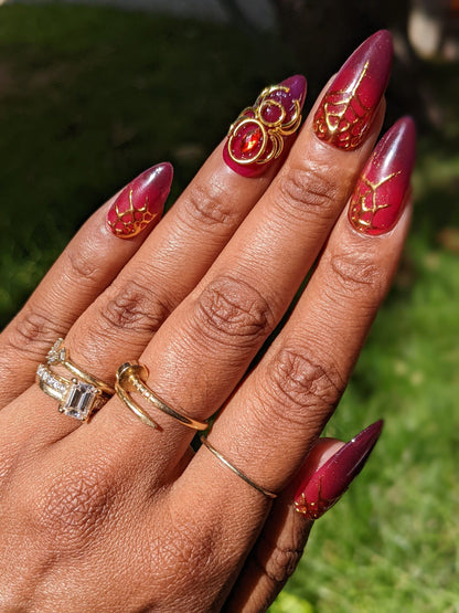 Spider Queen - Color Change Gold Spider Red and Gold False Press-On Nail Extensions 10pcs