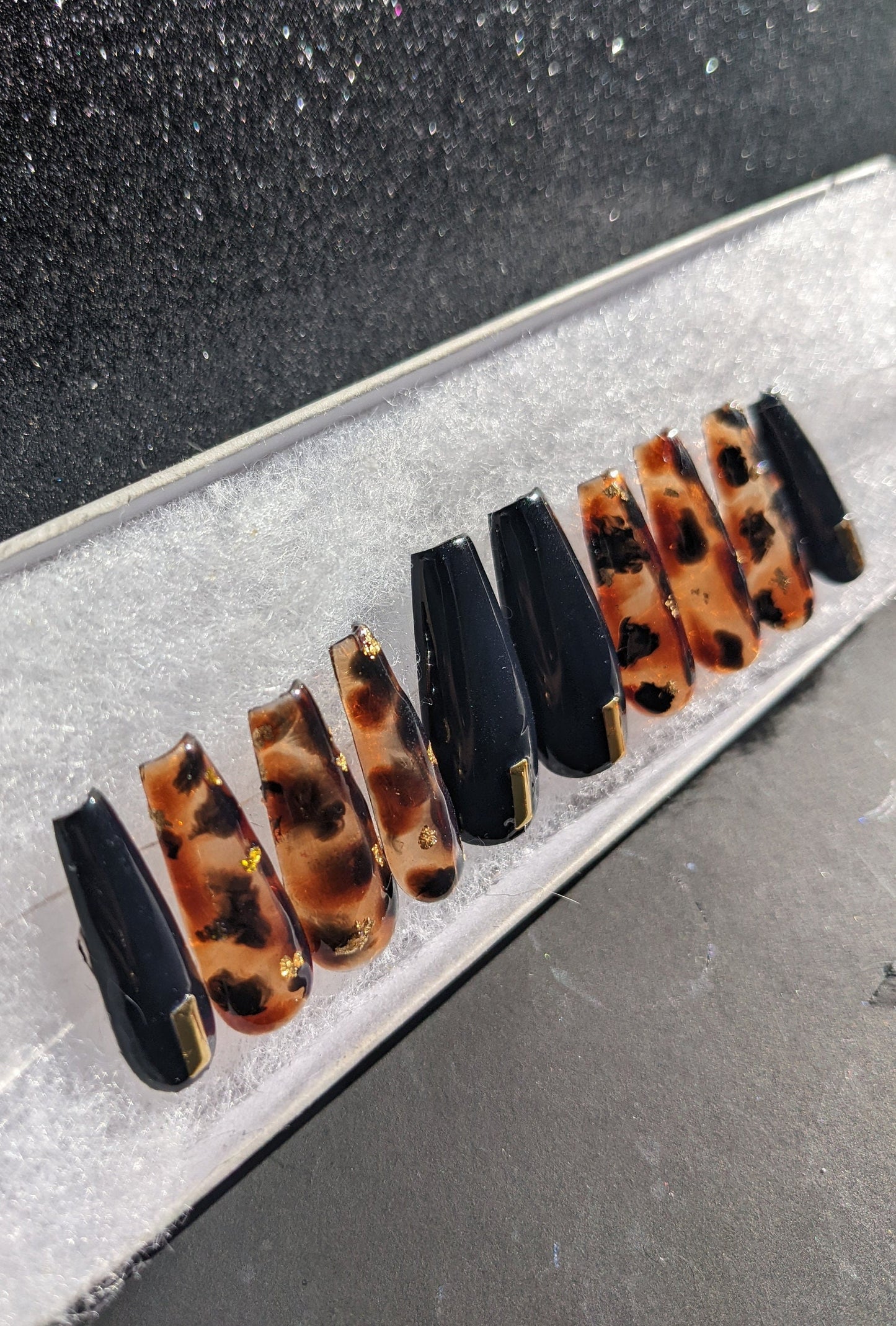 Hot Tortie - Tortoiseshell and Black False Press-On Nail Extensions 10pcs