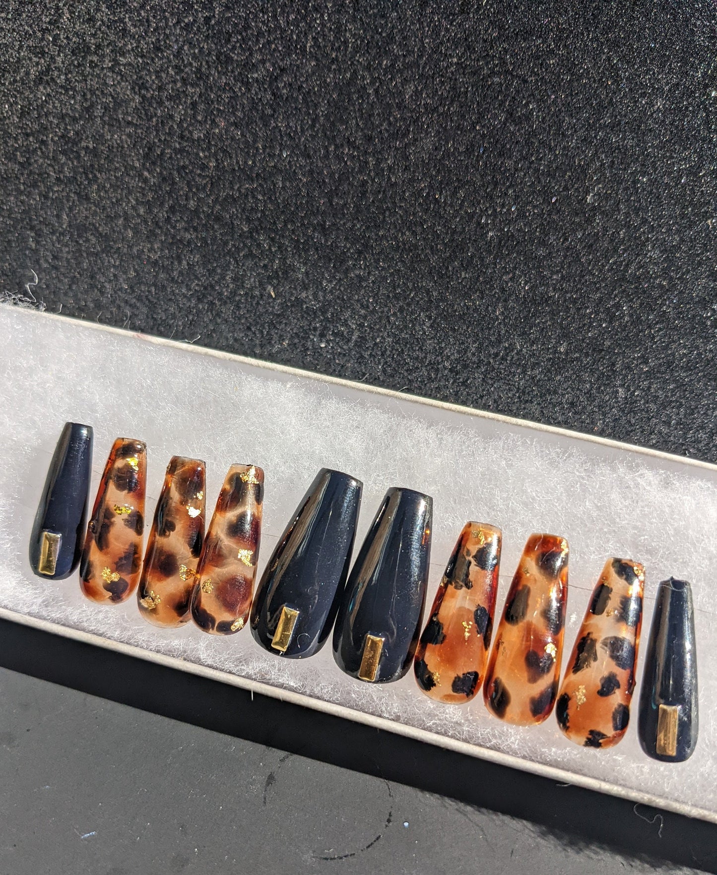 Hot Tortie - Tortoiseshell and Black False Press-On Nail Extensions 10pcs