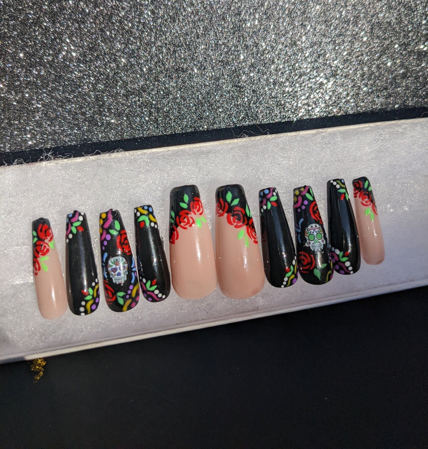 Calaveritas - Day of the Dead Sugar Skull Mexican Hand-Painted False Press-On Nail Extensions 10pcs