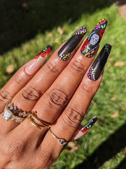 Calaveritas - Day of the Dead Sugar Skull Mexican Hand-Painted False Press-On Nail Extensions 10pcs