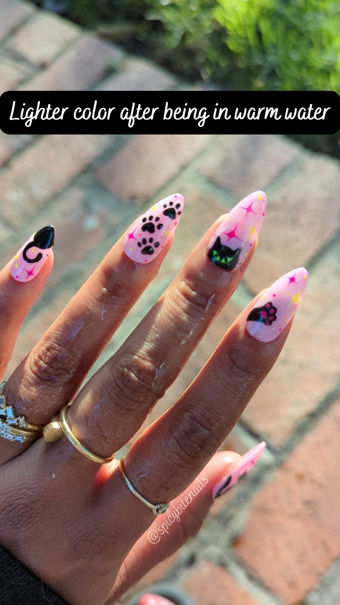 Kitty and the Moonlight - Glow in the Dark Color Changing Pink Cat False Press-On Nail Extensions 10pcs