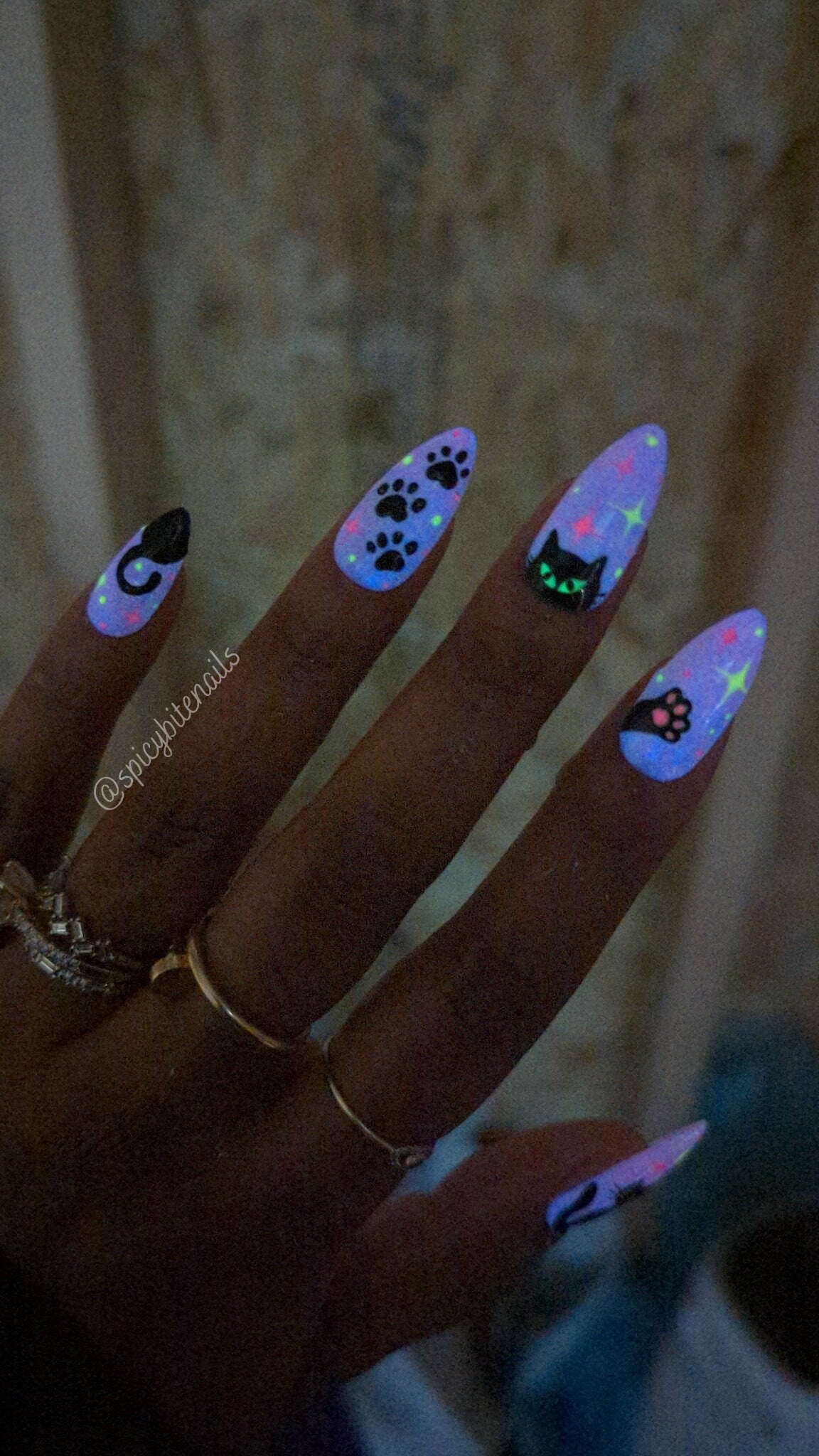 Kitty and the Moonlight - Glow in the Dark Color Changing Pink Cat False Press-On Nail Extensions 10pcs