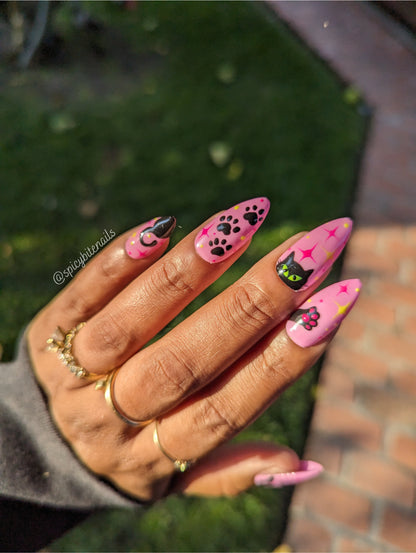 Kitty and the Moonlight - Glow in the Dark Color Changing Pink Cat False Press-On Nail Extensions 10pcs