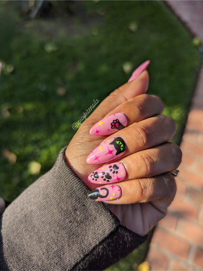 Kitty and the Moonlight - Glow in the Dark Color Changing Pink Cat False Press-On Nail Extensions 10pcs