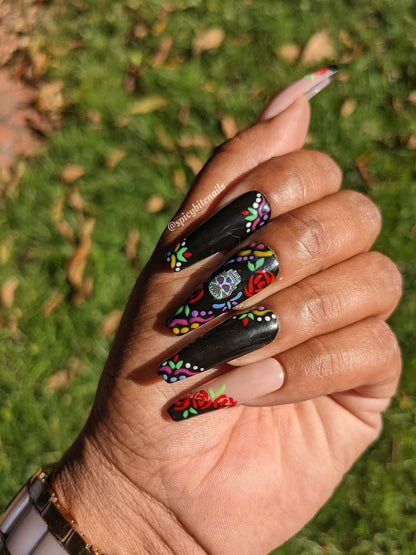Calaveritas - Day of the Dead Sugar Skull Mexican Hand-Painted False Press-On Nail Extensions 10pcs