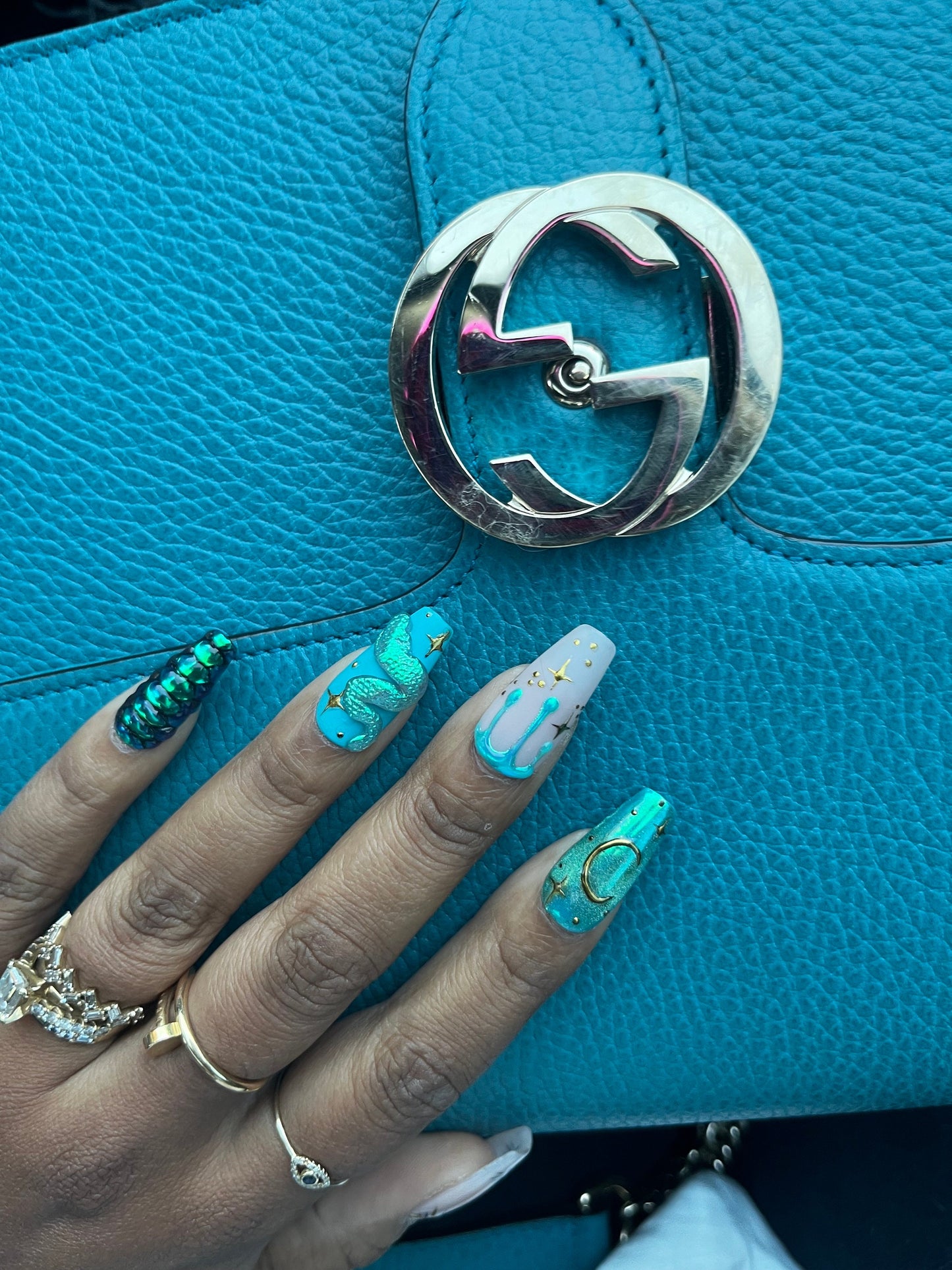 Snake Charmer - Witchy Turquoise 3D Snake Color Changing Glow in the Dark False Press-On Nail Extensions 10pcs