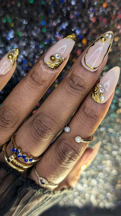 The Goddess - Nude and Gold False Press-On Nail Extensions 10pcs