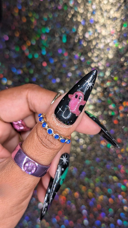 Party Ghosts - Glow in the Dark Rainbow Ghost Cat-Eye False Press-On Nail Extensions 10pcs
