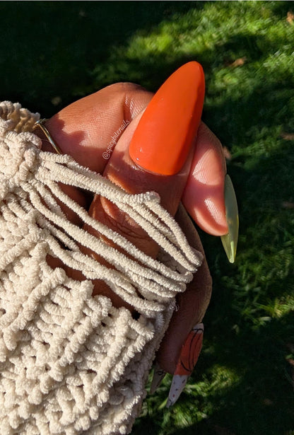Pumpkin Patch -  Orange, Grass Green and Speckled White Minimalist Fall False Press-On Nail Extensions 10pcs
