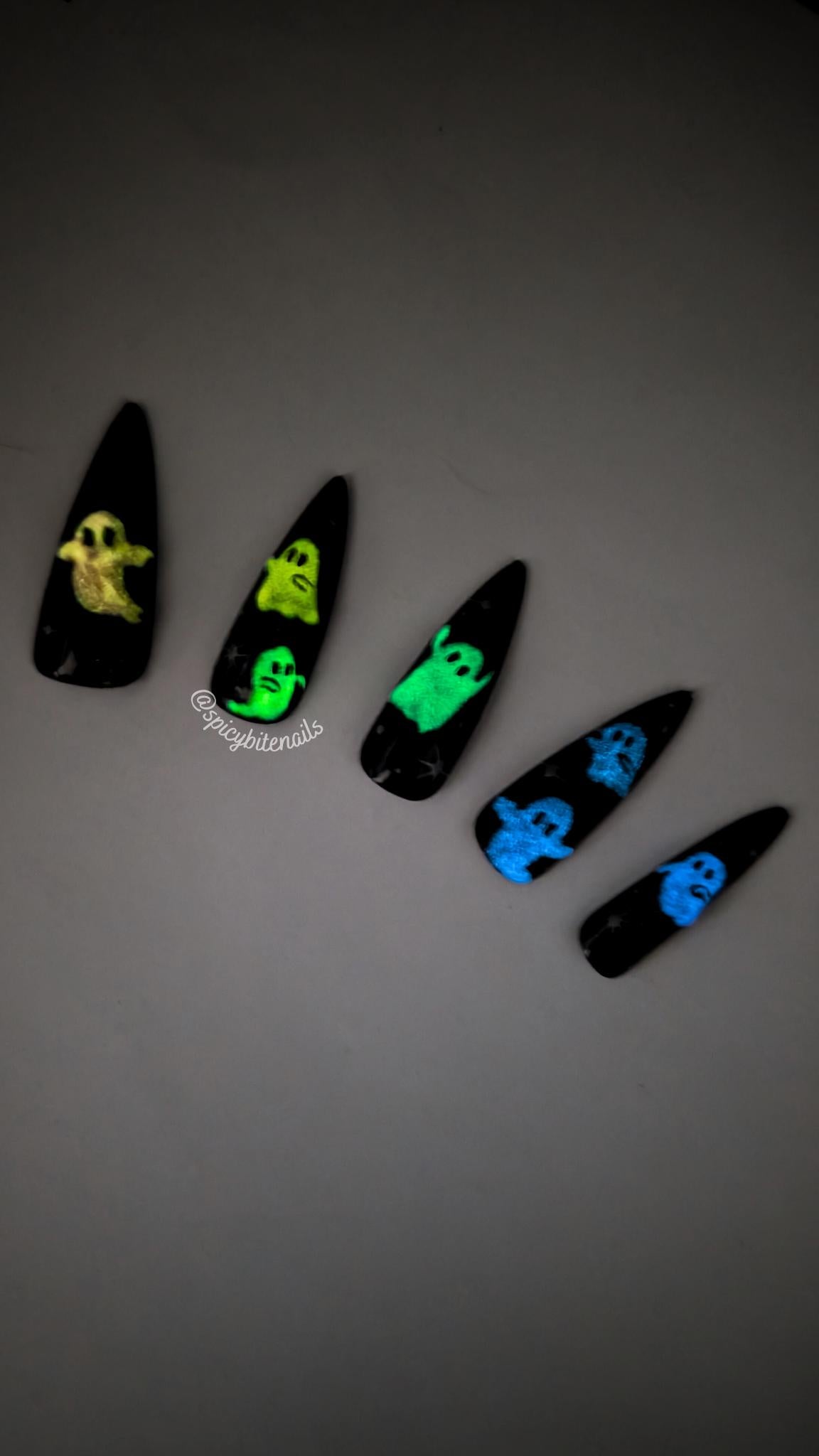Party Ghosts - Glow in the Dark Rainbow Ghost Cat-Eye False Press-On Nail Extensions 10pcs