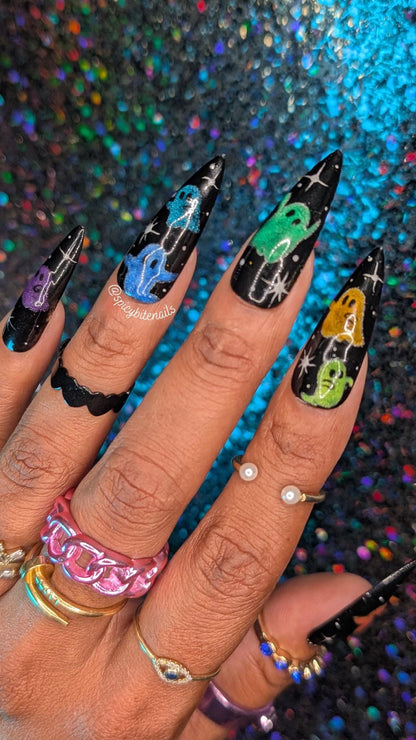 Party Ghosts - Glow in the Dark Rainbow Ghost Cat-Eye False Press-On Nail Extensions 10pcs