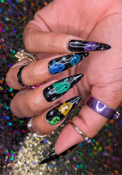 Party Ghosts - Glow in the Dark Rainbow Ghost Cat-Eye False Press-On Nail Extensions 10pcs