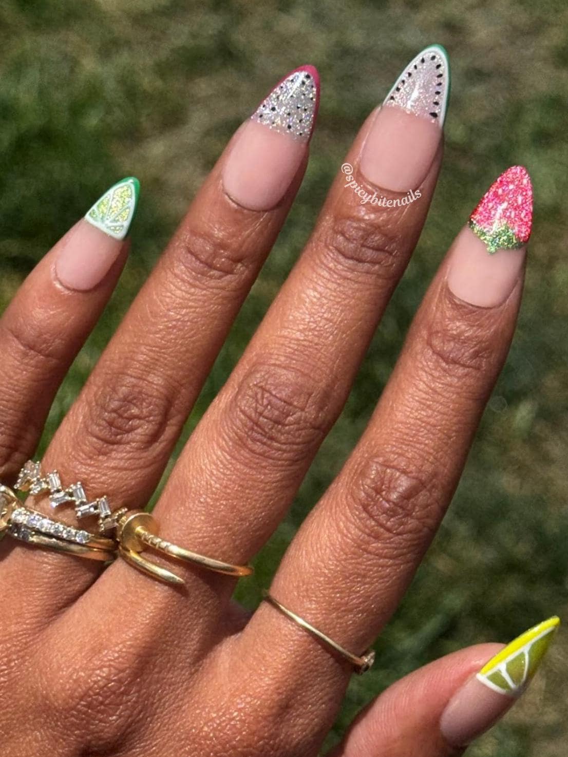 Fruity Phalanges – Fruit Themed Cat-Eye Half French Tip Press-On Nail Extensions 10pcs