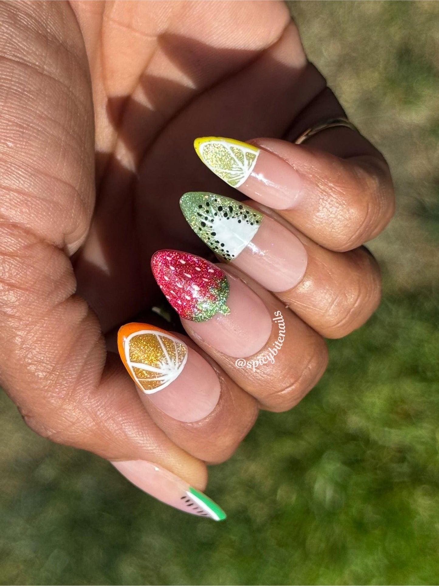 Fruity Phalanges – Fruit Themed Cat-Eye Half French Tip Press-On Nail Extensions 10pcs