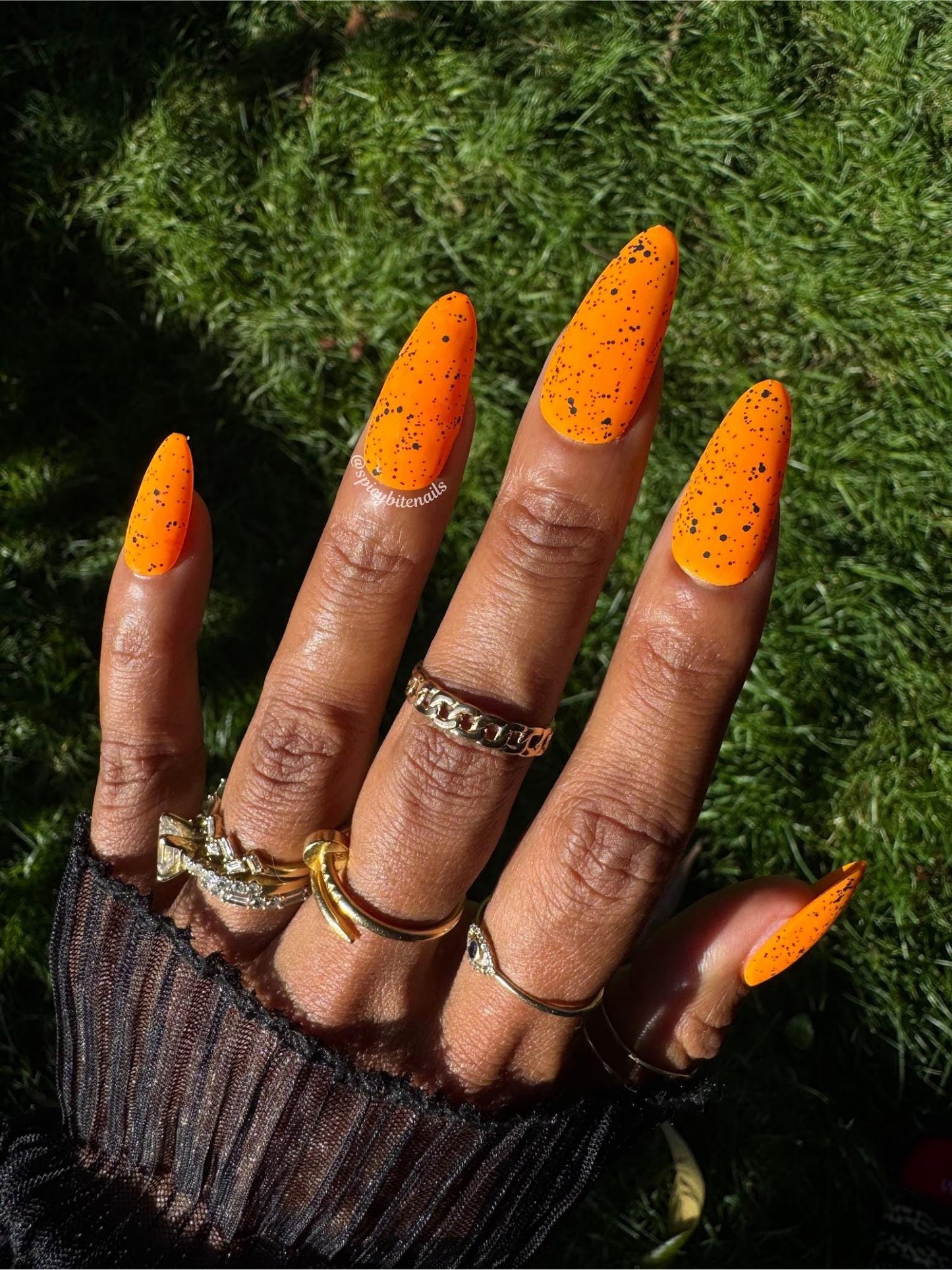 Pumpkin Pop - Matte Speckled Orange and Black Press-On Nail Extensions 10pcs