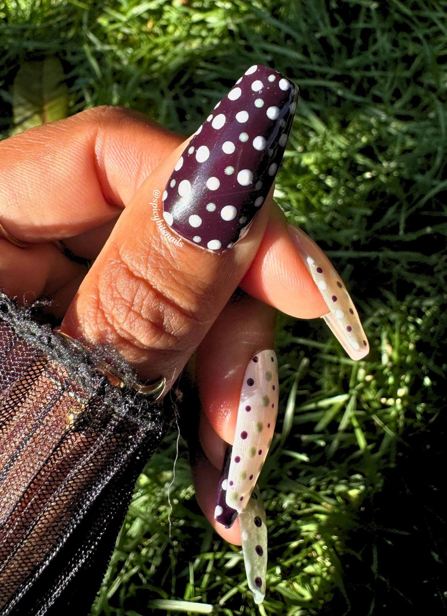 Dot & Dash - Purple, Cream and Sage Green Cat-Eye Polka Dot Press-On Nail Extensions 10pcs