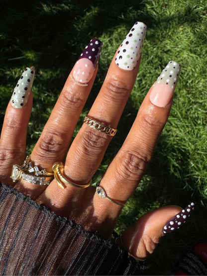 Dot & Dash - Purple, Cream and Sage Green Cat-Eye Polka Dot Press-On Nail Extensions 10pcs