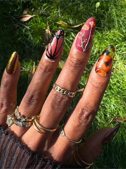Emberwing -  Red and Orange Butterfly Cat-Eye False Press-On Nail Extensions 10pcs